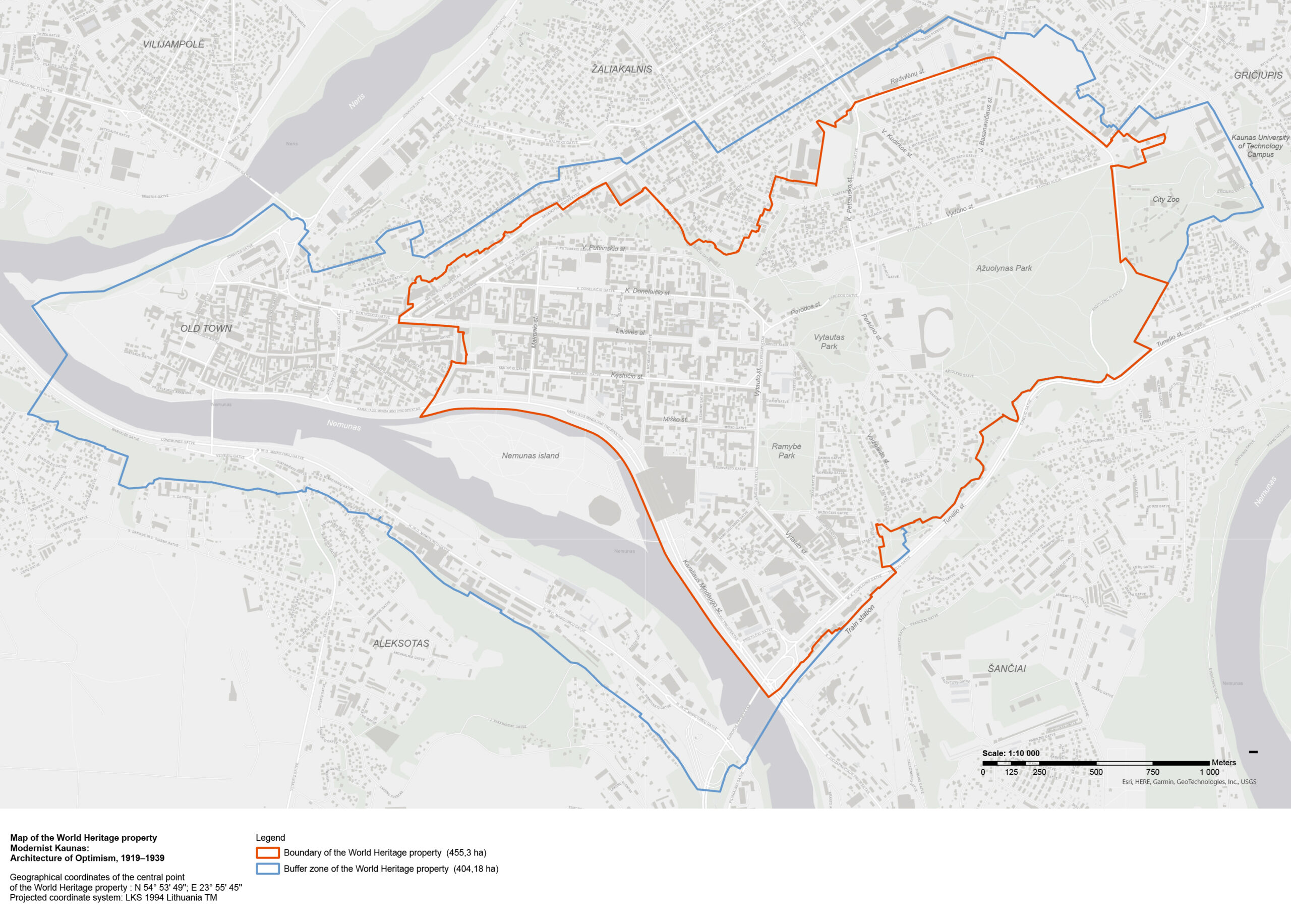 Map of the Modernist Kaunas UNESCO World Heritage property and its buffer zone